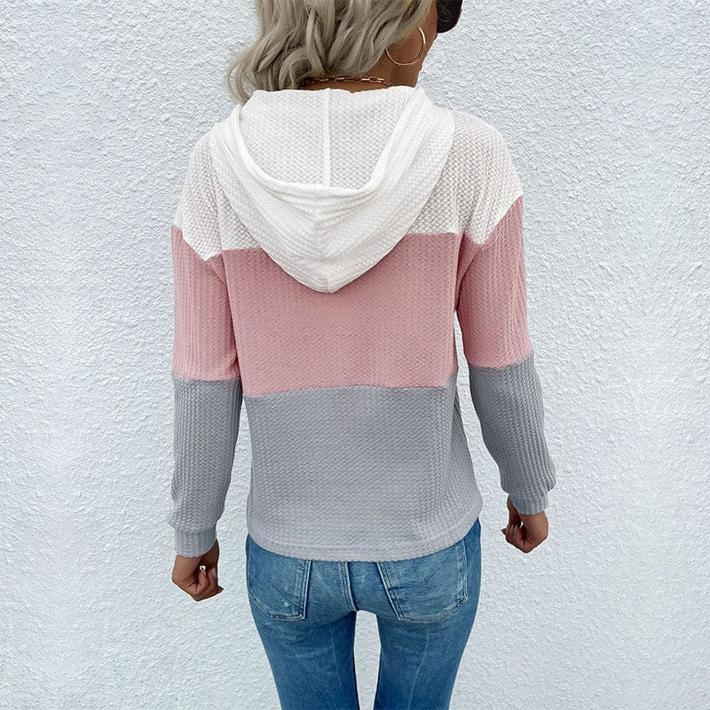 Amazon independent site cross-border summer 2022 new European and American loose sweater, long sleeve color matching hooded sweater
