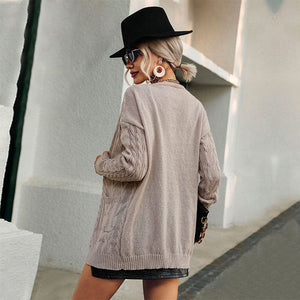Amazon independent station cross-border 2022 new European and American fashion women's twist long sleeve solid color sweater cardigan coat