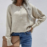 Apricot / M Women Single Breasted Knit Cardigan Casual Solid Loose O neck Lantern Sleeve Tops 2021 Autumn Winter Streetwear Sweater Cardigan