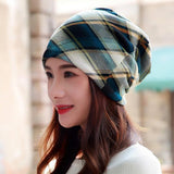 Beanies Checkered (blue-green) High-toned Winter Fashion Beanies
