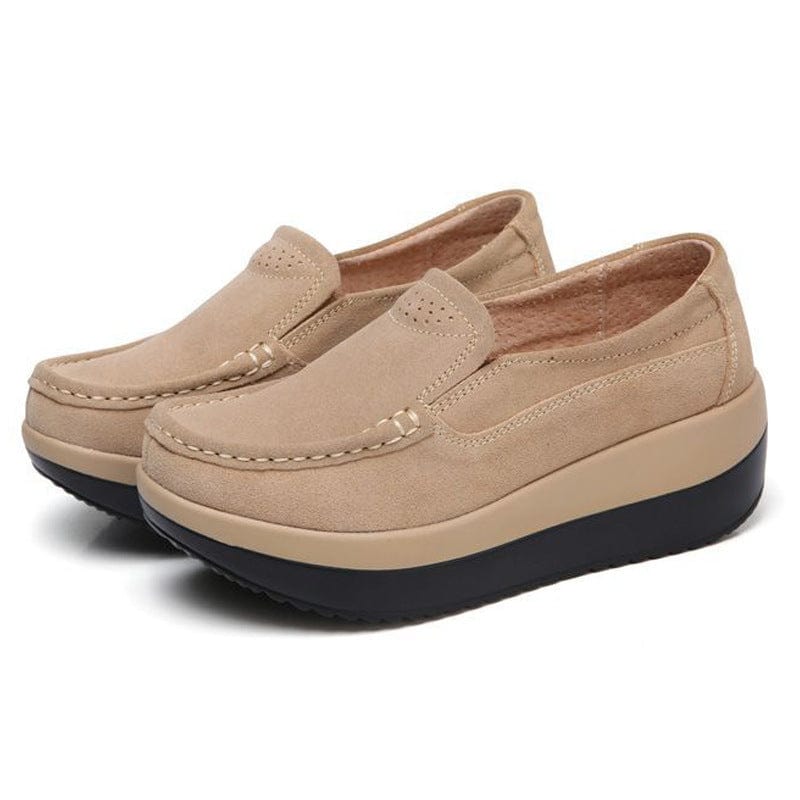 beige / 39 2022 Spring and Autumn platform fringe cake women's shoes wedges mother shoes flat shake shoes beans shoes women wholesale cross-border