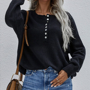 black / XL Women Single Breasted Knit Cardigan Casual Solid Loose O neck Lantern Sleeve Tops 2021 Autumn Winter Streetwear Sweater Cardigan