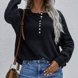 black / XL Women Single Breasted Knit Cardigan Casual Solid Loose O neck Lantern Sleeve Tops 2021 Autumn Winter Streetwear Sweater Cardigan