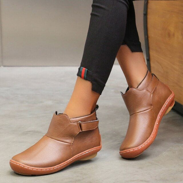 Boots 2 / Brown Women Vintage Flat Leather Boots