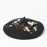 Brooches and Pins Embroidered Pink Cherry Flowers Wool Beret