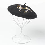 Brooches and Pins Embroidered Pink Cherry Flowers Wool Beret