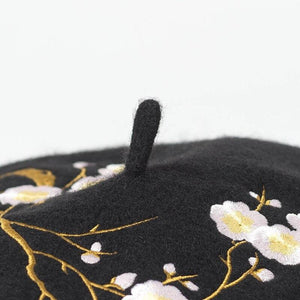 Brooches and Pins Embroidered Pink Cherry Flowers Wool Beret