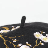 Brooches and Pins Embroidered Pink Cherry Flowers Wool Beret