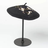 Brooches and Pins Embroidered Pink Cherry Flowers Wool Beret
