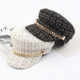 Caps and Hats Fancy Plaid Winter Hat Beret With Chain Accent