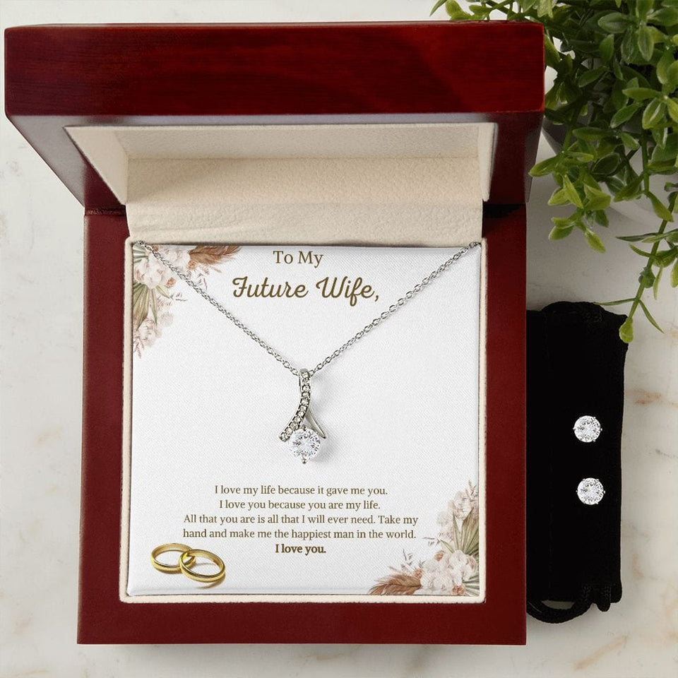 Jewelry 14K White Gold Finish / Luxury Box Alluring Beauty Necklace and Cubic Zirconia Earring Set For My Future Wife