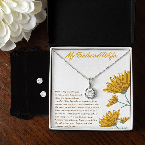 Jewelry 14k White Gold Finish / Standard Box Eternal Hope Necklace and Cubic Zirconia Earring Set For My Wife
