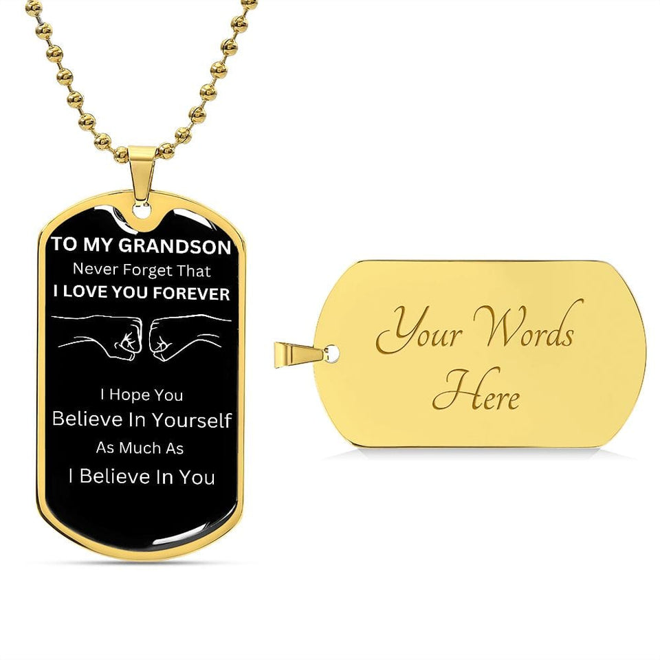 Jewelry Military Chain (Gold) / Yes Dogtag For My Grandson (Never Forget That)