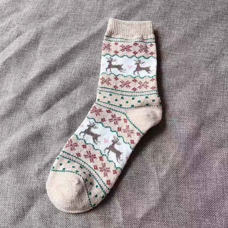 Khaki / Free size Autumn and winter warm female socks Christmas gold deer rabbit wool socks manufacturers wholesale
