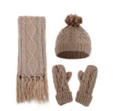 Khaki Thick Beanies Knitted Scarf Hat Gloves Set