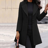 long coat Black / 2XL Autumn winter in the long Korean version of lapel thin pure color slim women's wool overcoat overcoat