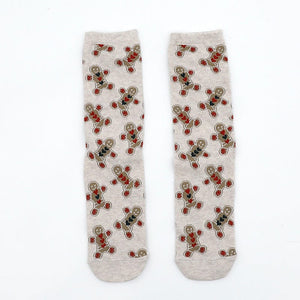 Multiple Gingerbread Men / 38-45 Christmas stocking trend gold silk pair socks for men and women