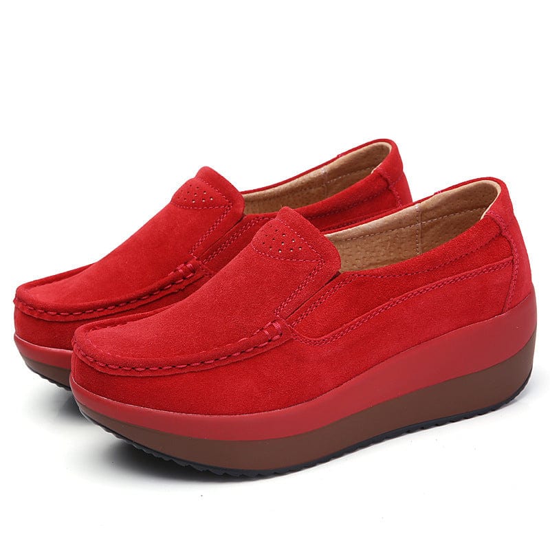 RED / 36 2022 Spring and Autumn platform fringe cake women's shoes wedges mother shoes flat shake shoes beans shoes women wholesale cross-border