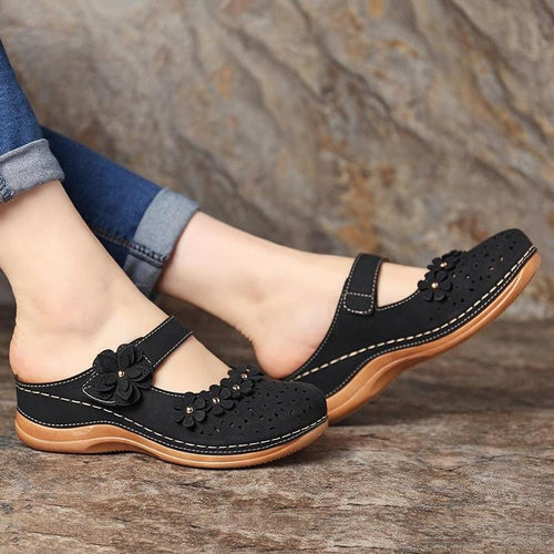 Sandals 3 / BLACK Flat round toe casual sandals for ladies