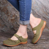 Sandals 3 / GREEN Flat round toe casual sandals for ladies