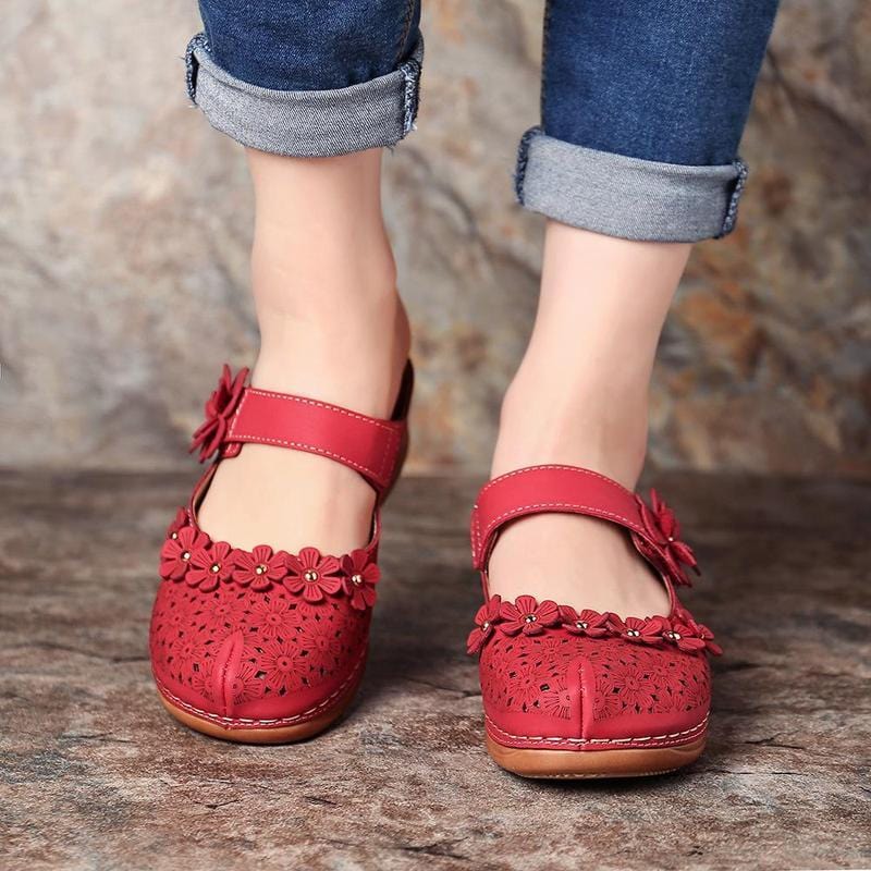 Sandals 3 / RED Flat round toe casual sandals for ladies