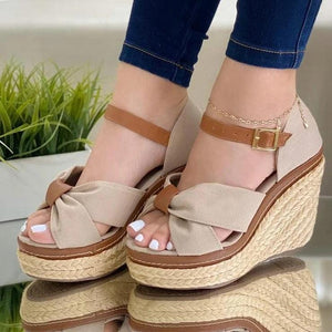 Sandals Beige / 2 Olivia™  Women's Fashion Buckle Wedge Sandals