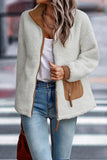 White / S Autumn/winter long sleeve zipper pocket stitching plush women's coat