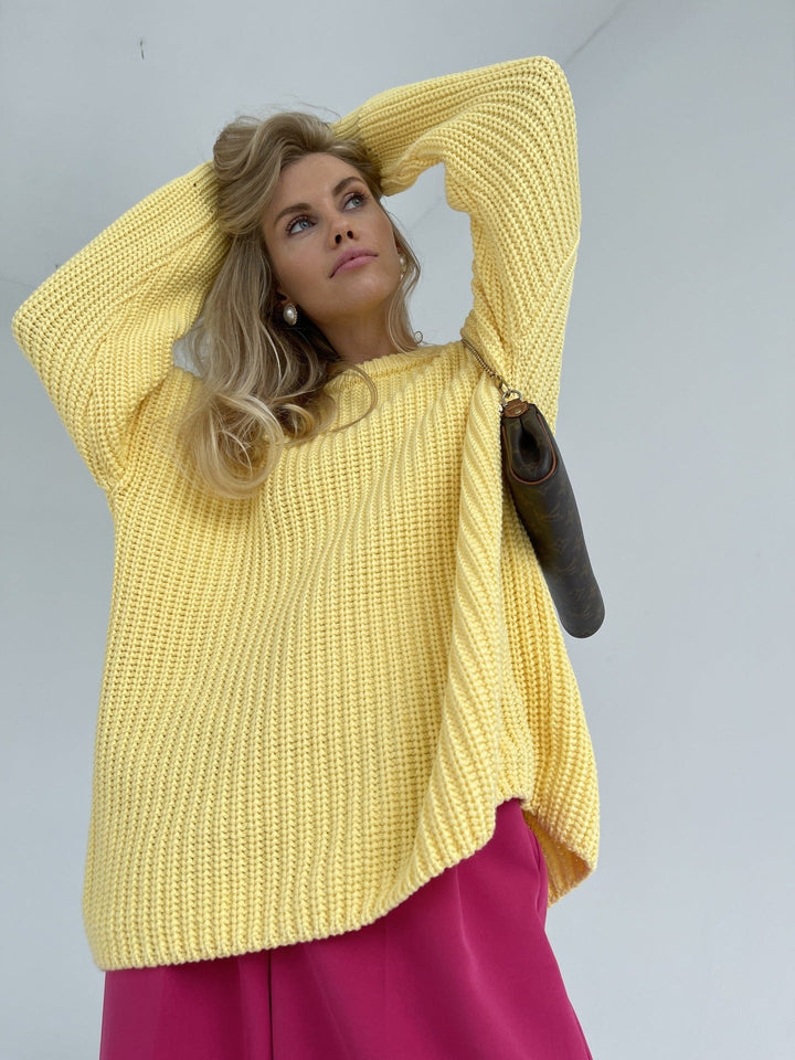 YELLOW / M Aliexpress Jacket 2021 New Amazon Large size sweater Loose candy color round neck knit women's trade
